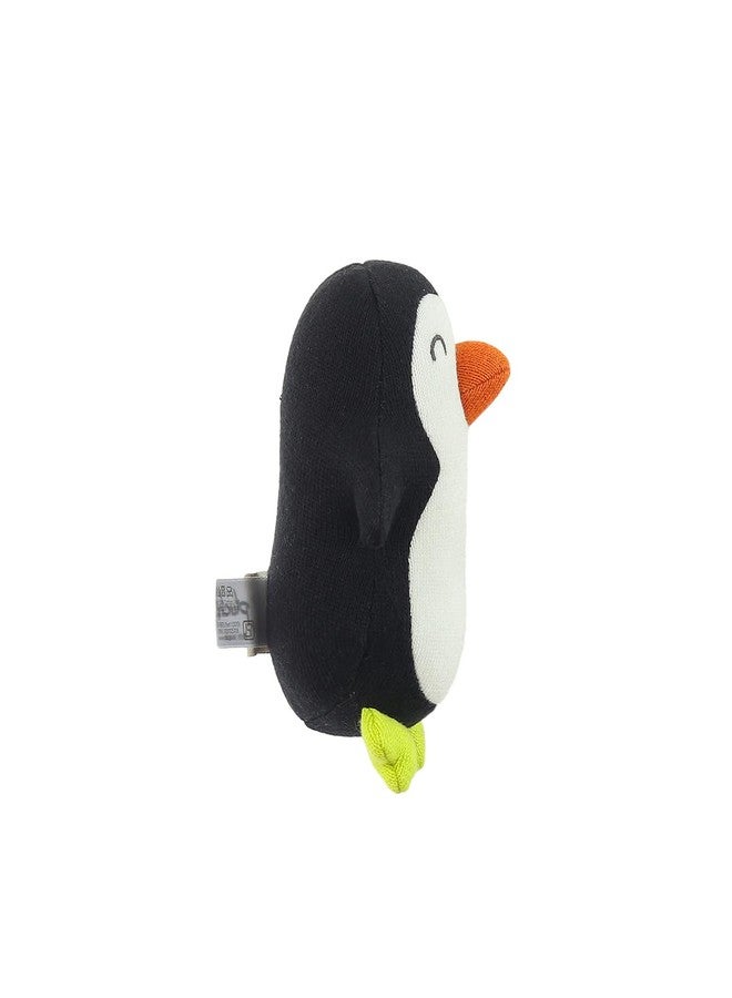 Pluchi Snowy Penguin Knitted Cotton Soft Toy, Perfect for Cots and Play Time (Black, Ivory & Neon) - Image 2